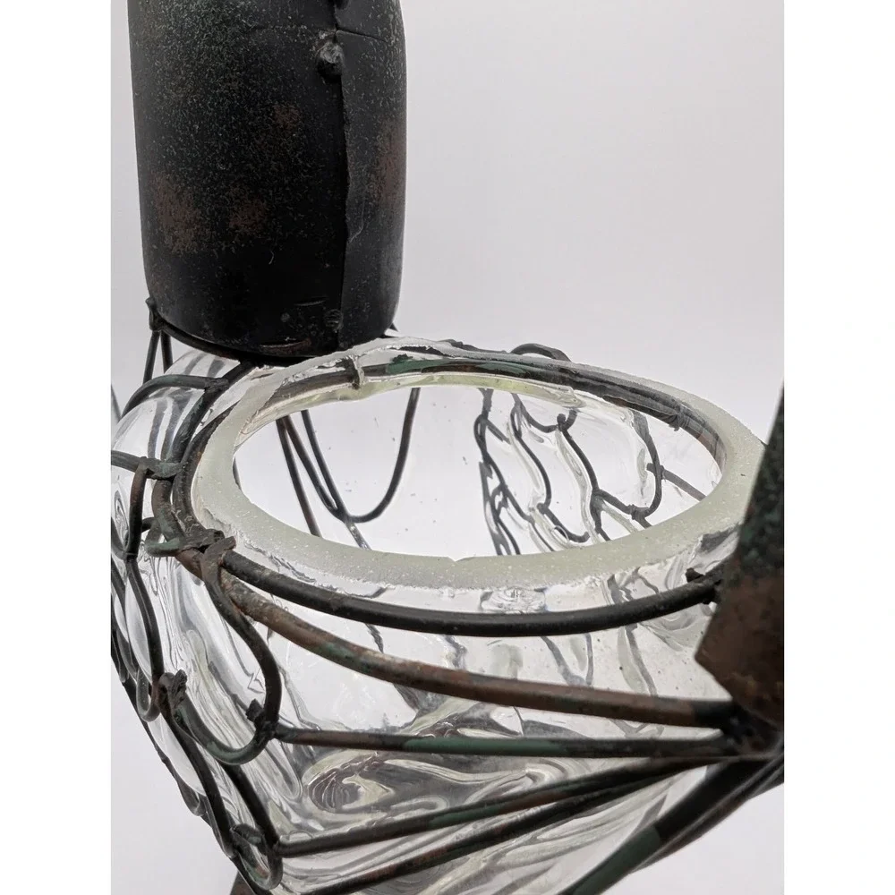Metal Rooster Glass Insert Holder Farmhouse Kitchen Decor Centerpiece 10.5